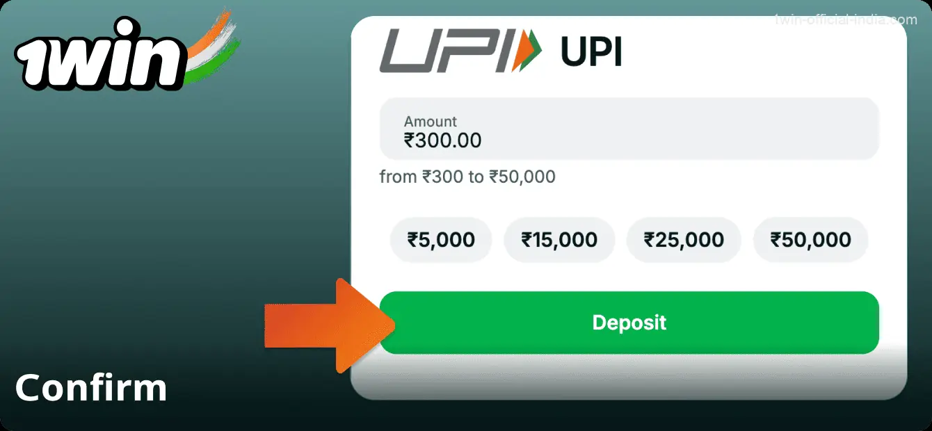 Confirm your request to top up your 1win account in India