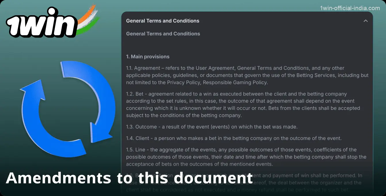 Changes to the terms and conditions of 1win India casino