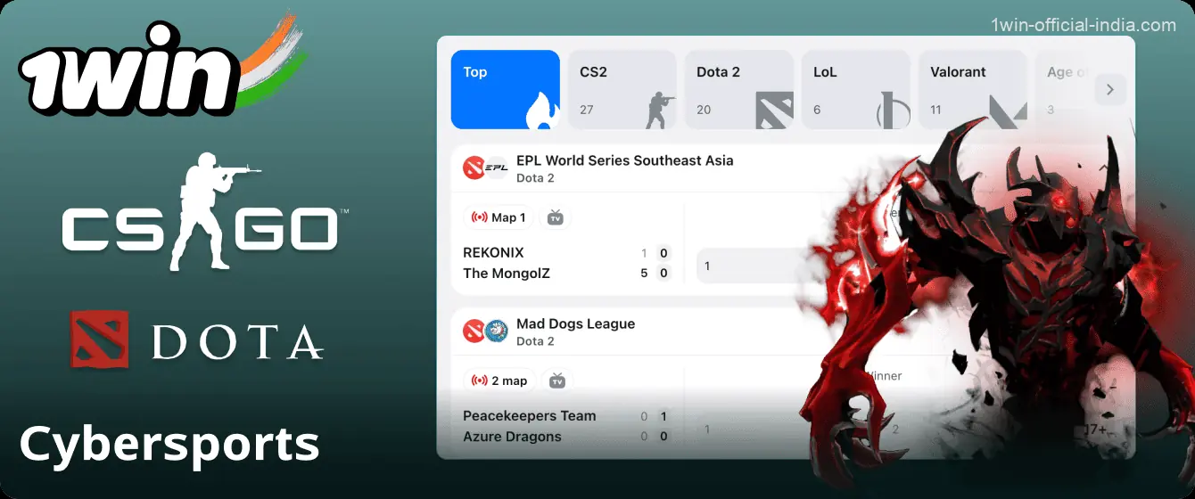 Esports betting on the 1Win website in India